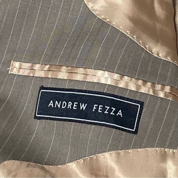 Andrew Fezza 100% Wool Brown Pinstriped Blazer Men's Size 46 R - Picture 2 of 10